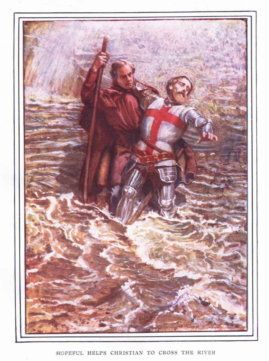 Hopeful hjälper Christian att korsa floden av John Byam Liston Shaw