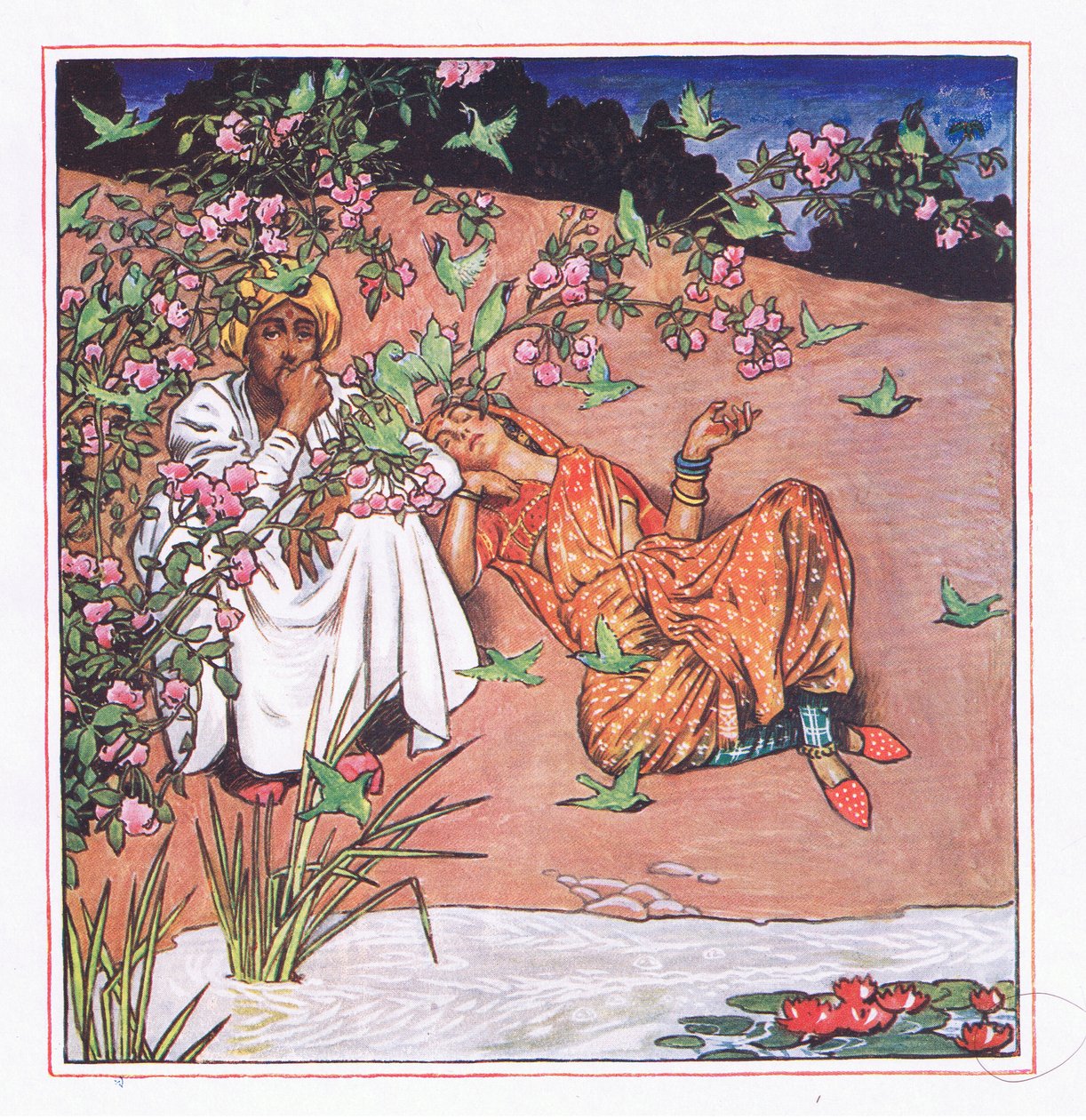 Love lightly, illustration från The Garden of Kama (och andra texter från Indien), 1920 av John Byam Liston Shaw