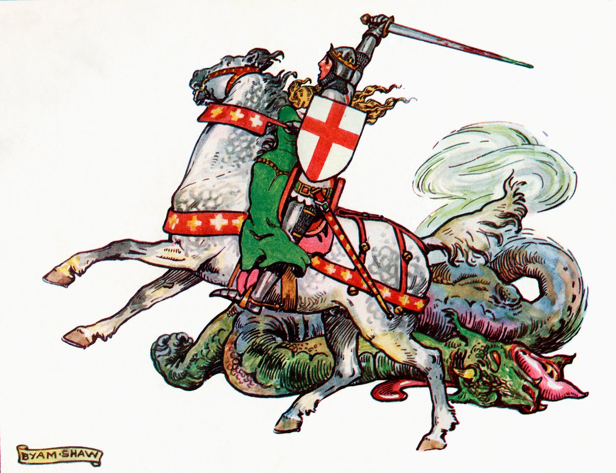 St. George and the Dragon, illustration från prinsessan Marie-Josés barnbok, publicerad 1916 av John Byam Liston Shaw