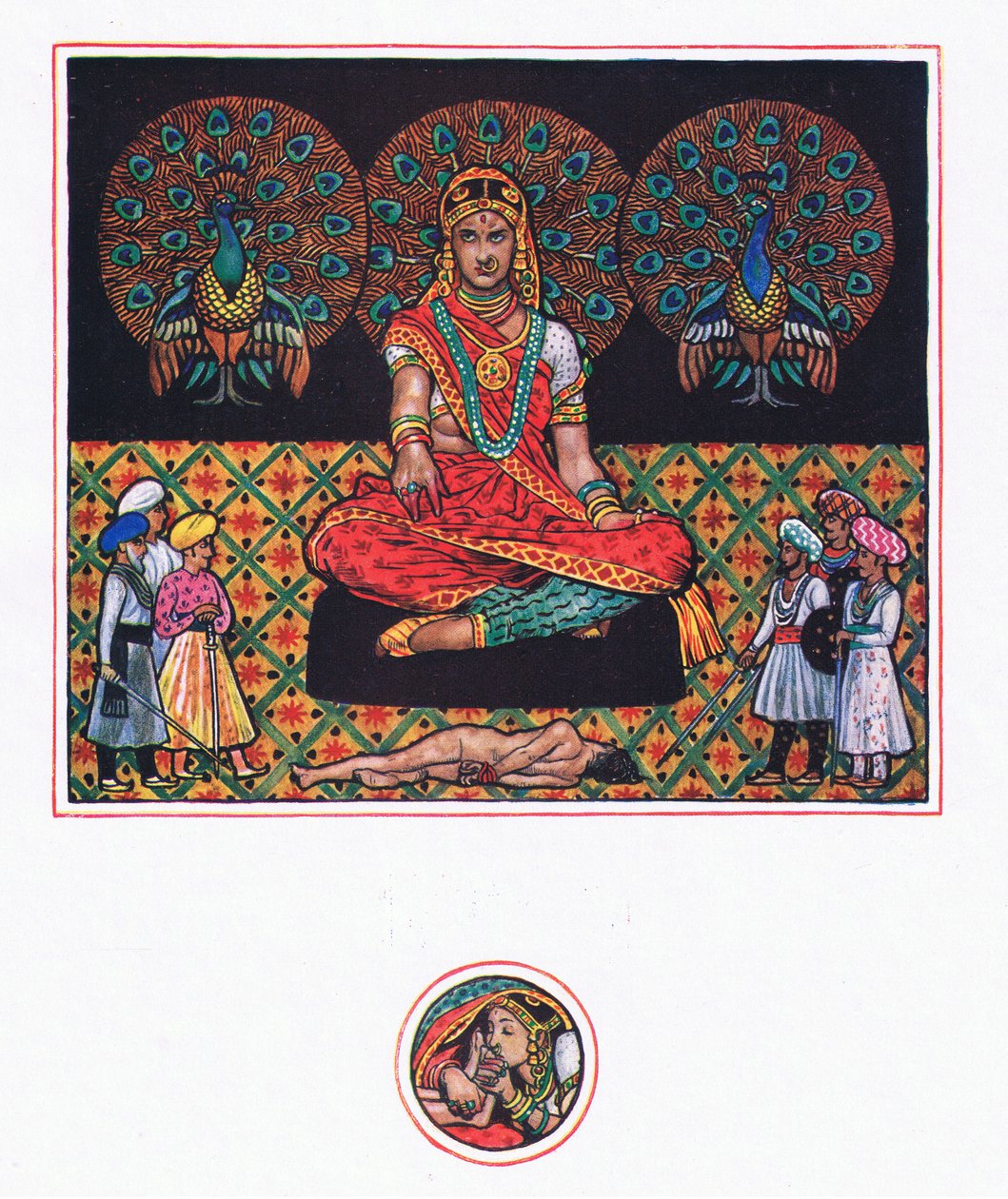 The regret of the Ranee in the Hall of Peacocks, illustration från The Garden of Kama (och andra texter från Indien), 1920 av John Byam Liston Shaw