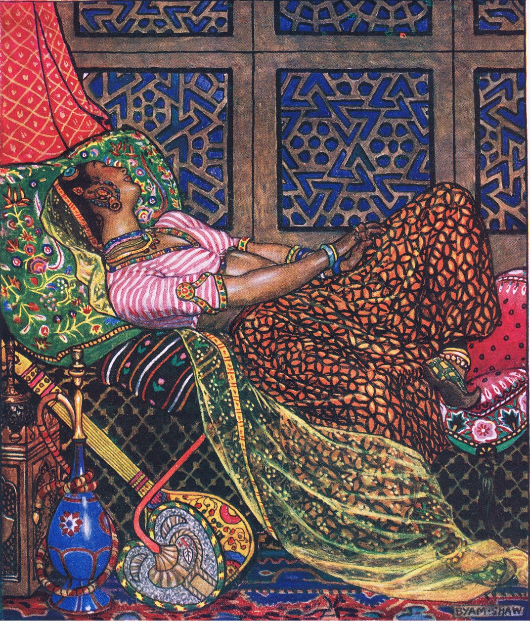Zira i fångenskap, illustration från The Garden of Kama (och andra texter från Indien), 1920 av John Byam Liston Shaw