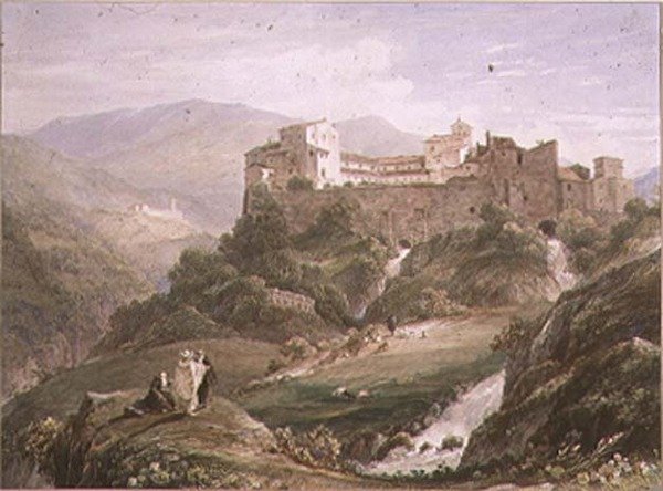 Italienskt landskap, med kloster av John Byrne