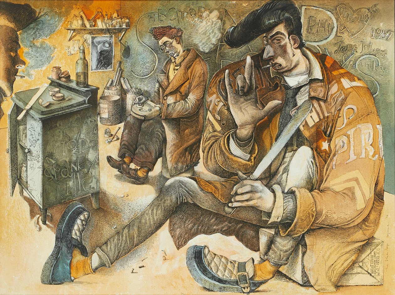 The Slab Boys (penna och bläck och akvarell) av John Byrne