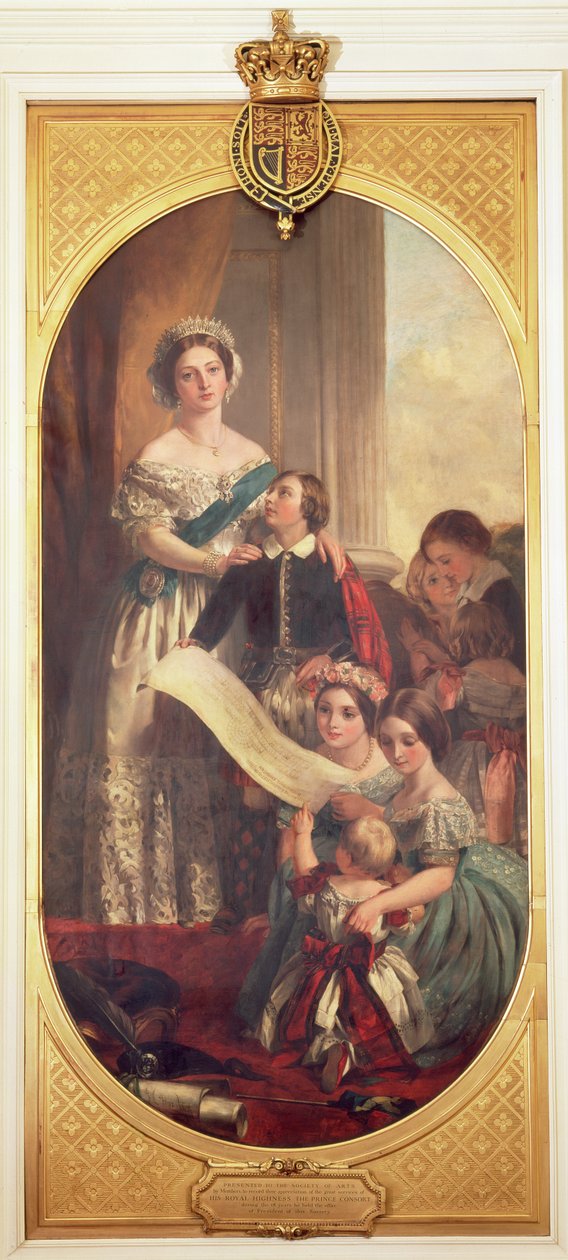 Drottning Victoria (1819-1901) med Albert Edward, prinsen av Wales, Victoria, Princess Royal och andra medlemmar av kungafamiljen, 1864 av John Calcott Cope