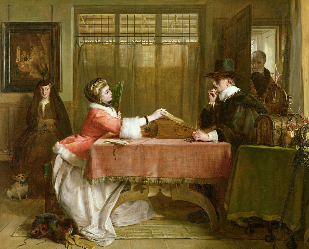 Bankirens privata rum, förhandling om ett lån, 1870 av John Callcott Horsley