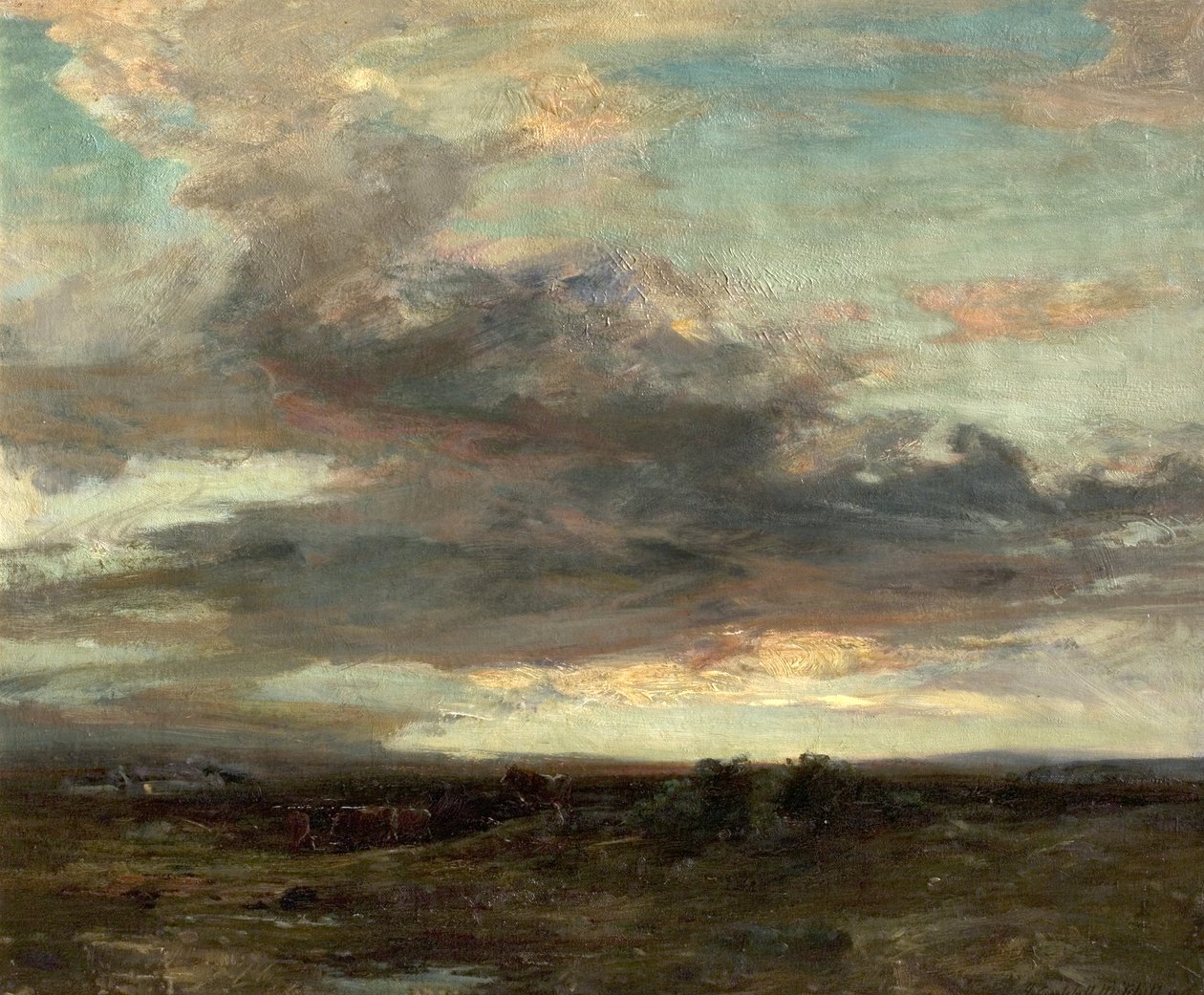 Argyllshire Moor, Skottland, solnedgång, 1907 av John Campbell Mitchell