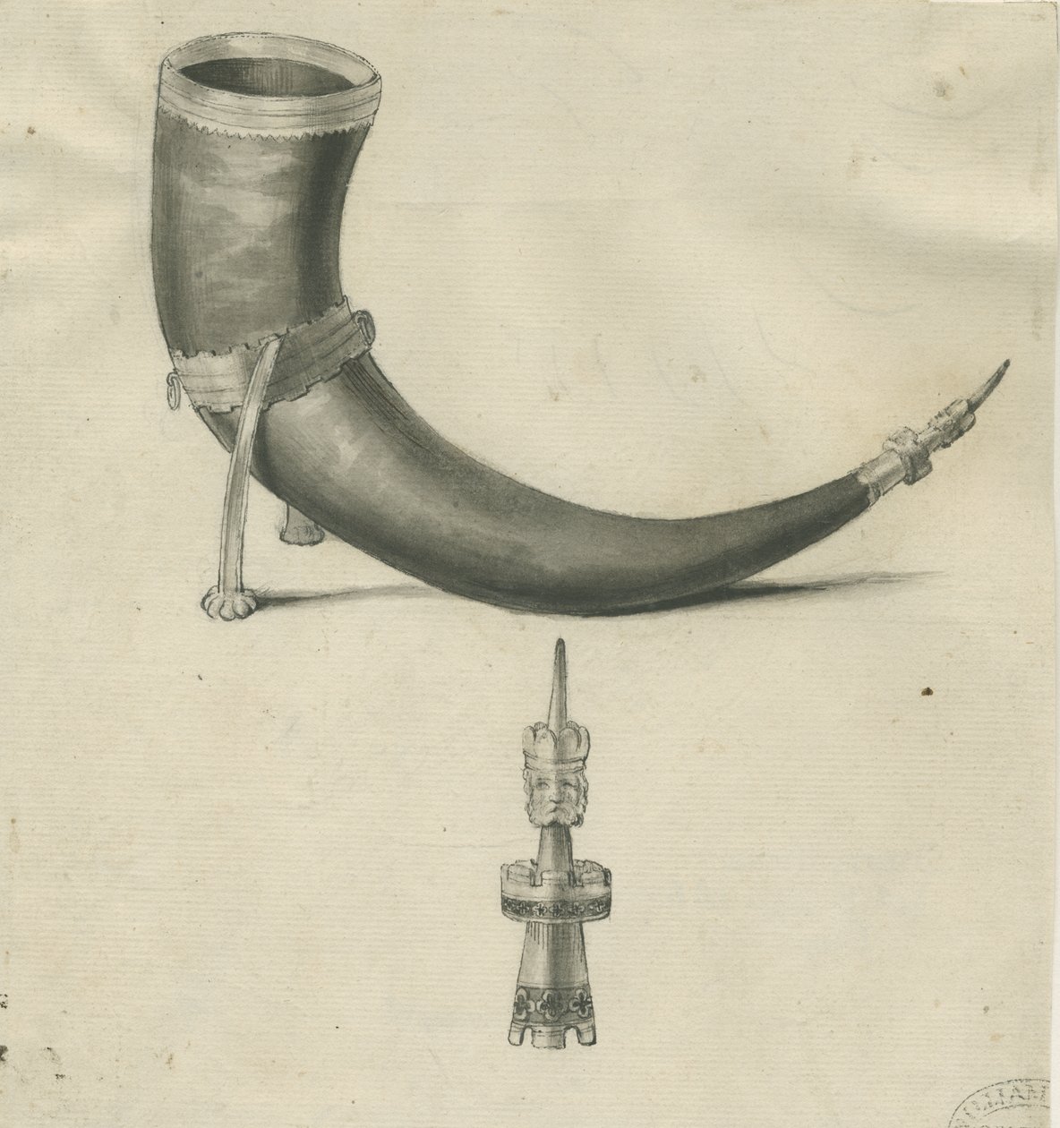 Lichfield - Drinking Horn: penn- och sepiateckning, nd [1748-1817] (teckning) av John Carter