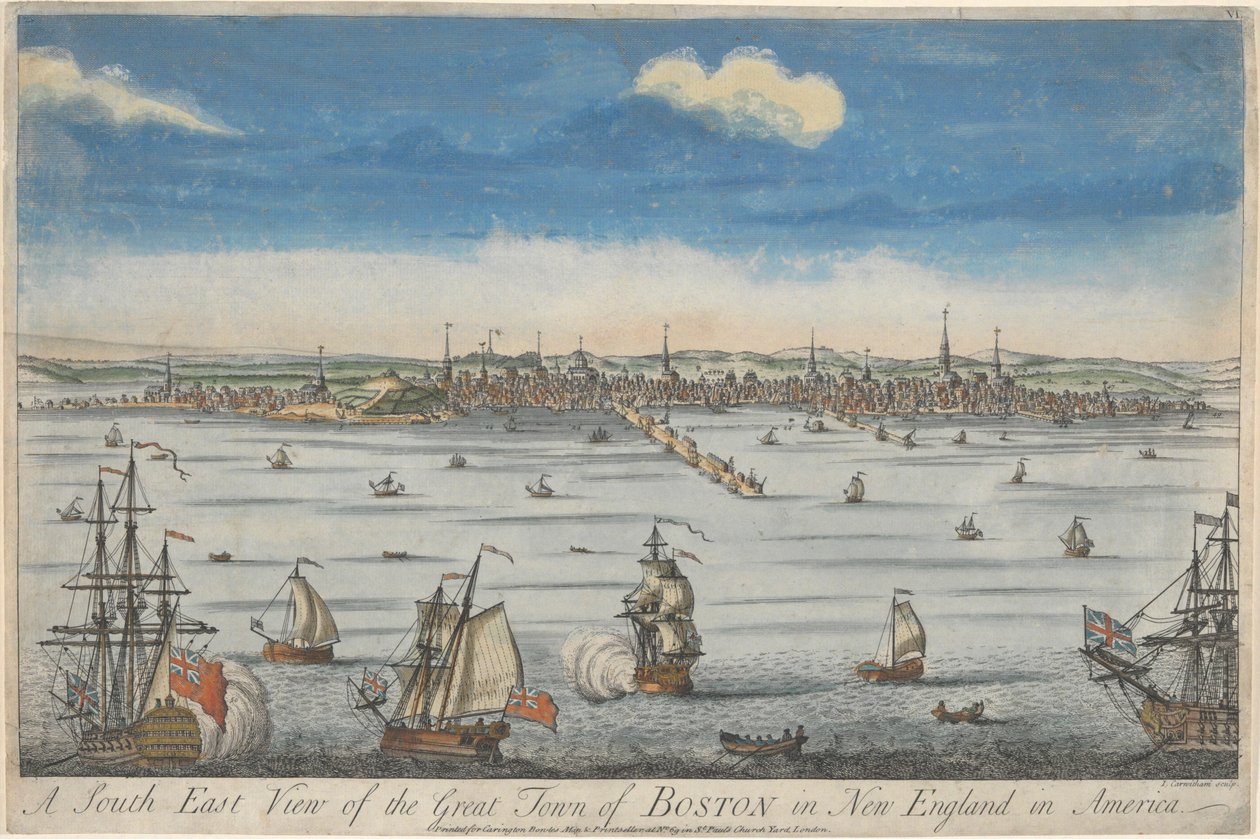 En sydöstra vy av den stora staden Boston i New England av John Carwitham