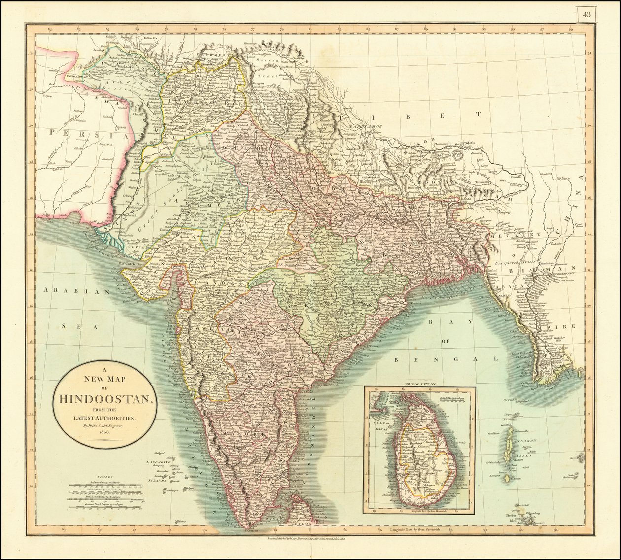 1806 års karta över Indien av John Cary av John Cary