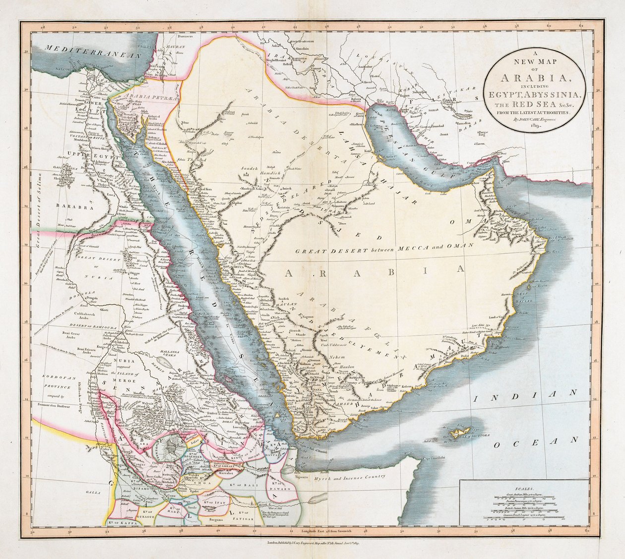 En ny karta över Arabien, inklusive Egypten, Abessinien, Röda havet amp; c. amp; c. från de senaste auktoriteterna. av John Cary
