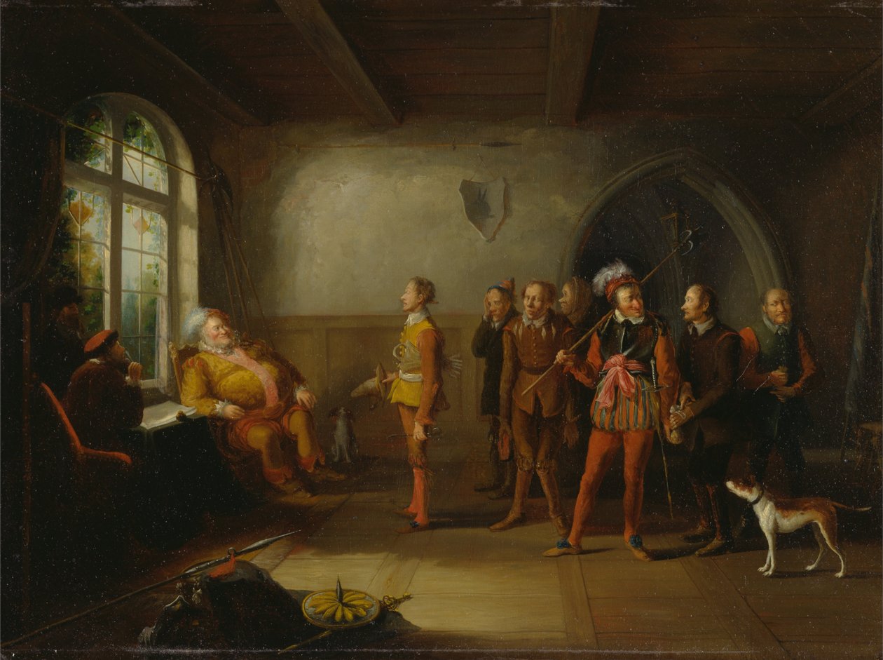 Falstaff och rekryterna, från "Henrik IV, del II" av John Cawse