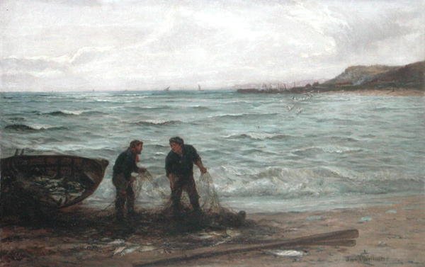 Landing the Catch (olja på duk) av John Chalmers