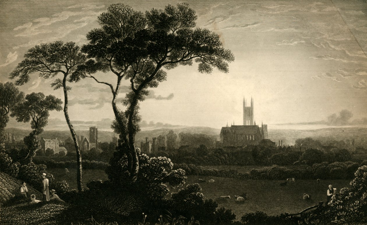 "Östlig utsikt över staden Canterbury", c1837. av John Charles Varrall