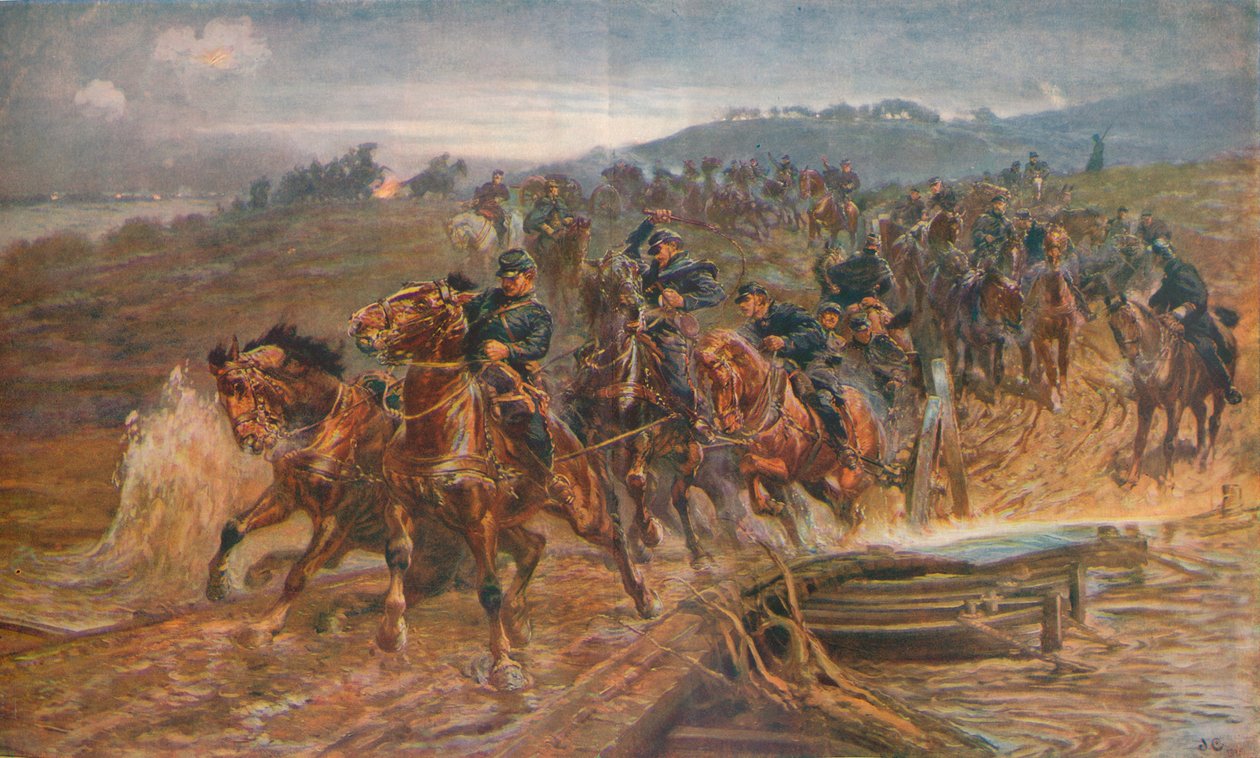 Franskt artilleri korsar floden Aisne, september 1914, 1915 1928 av John Charlton