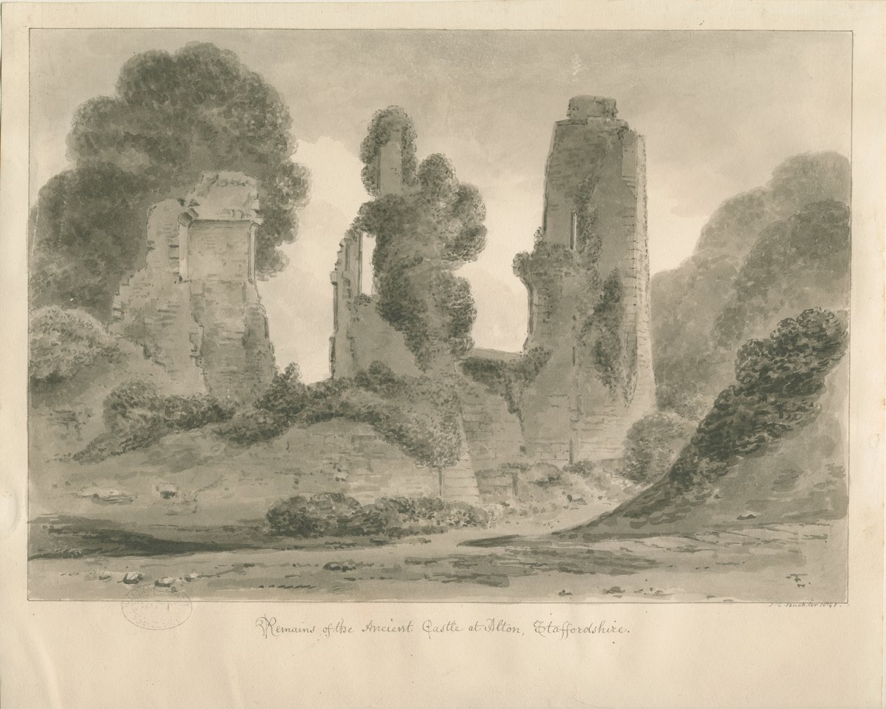 Alton Castle: sepiateckning, 1841 av John Chessell Buckler