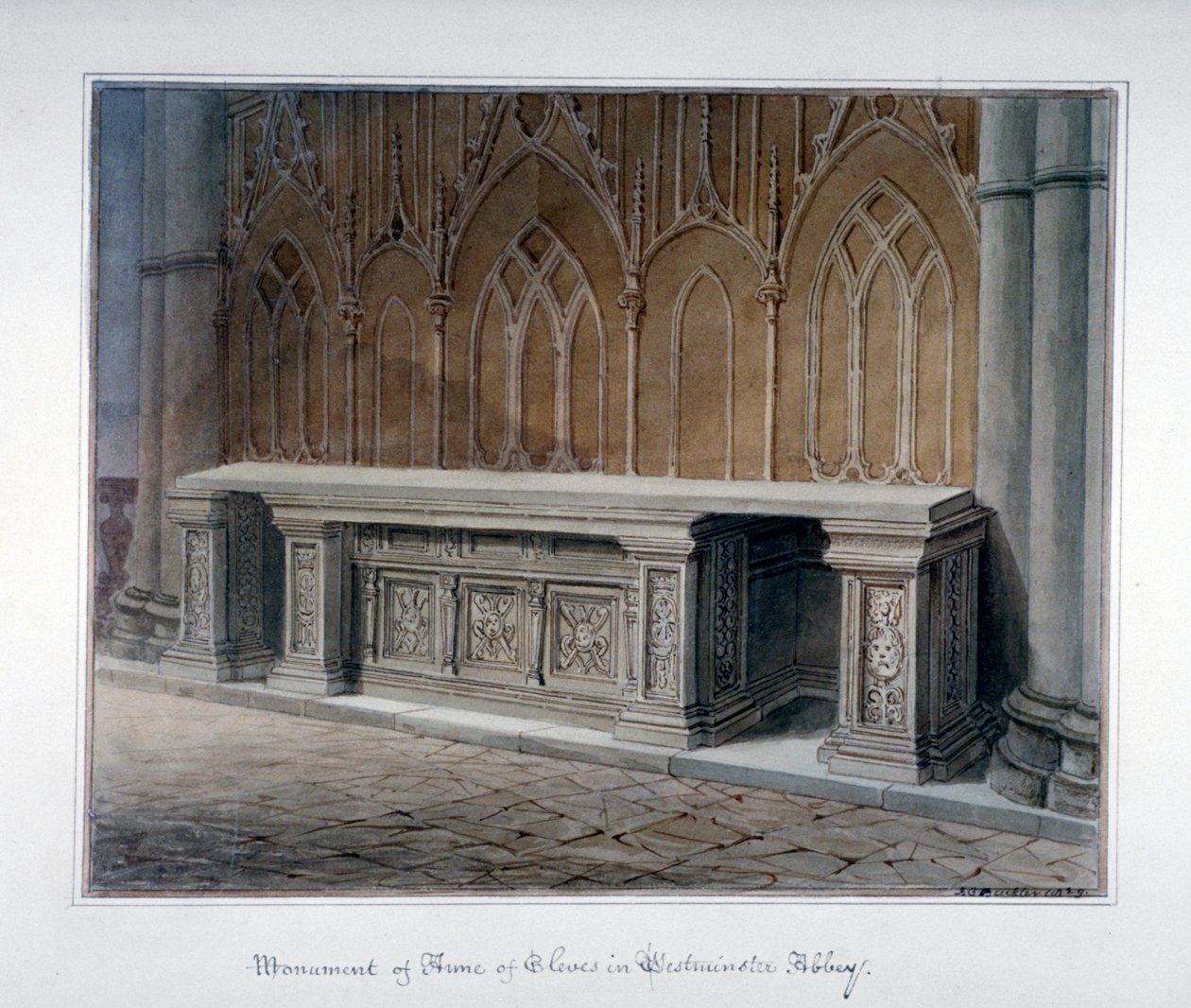 Anne of Cleves monument, Westminster Abbey, London, 1829. av John Chessell Buckler