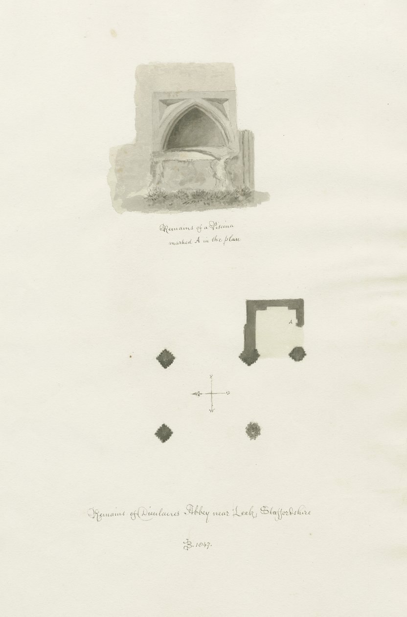 Dieulacres Abbey: sepiateckning av John Chessell Buckler