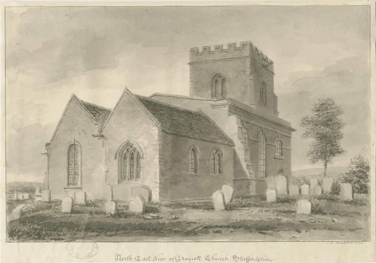 Draycott in the Moors Church: sepiateckning, 1841 av John Chessell Buckler