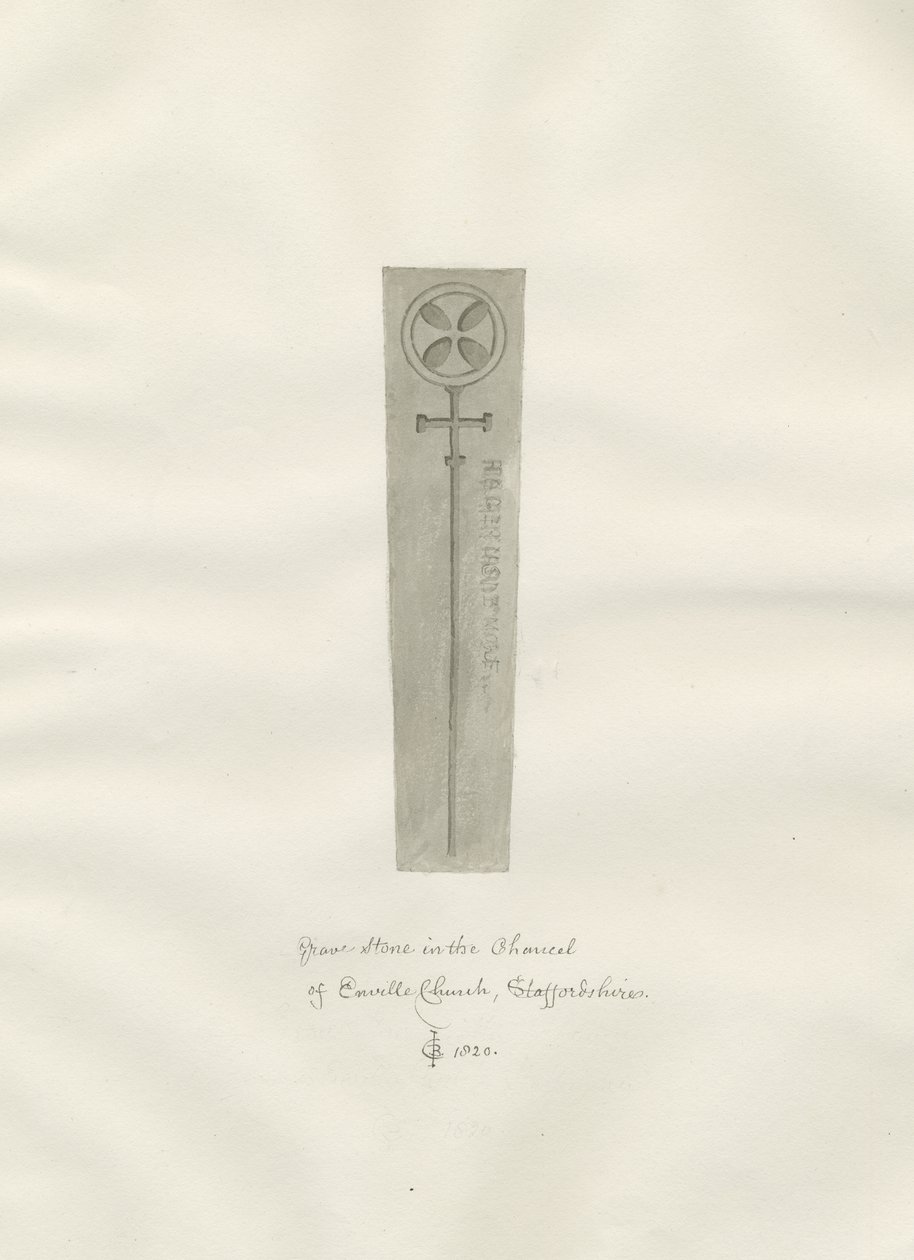 Enville Church - Gravsten: sepiateckning av John Chessell Buckler