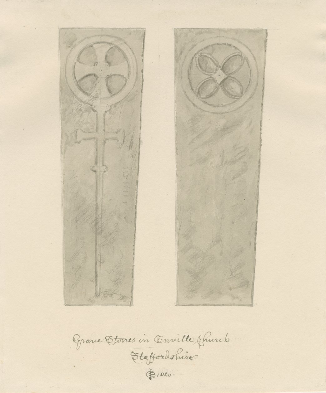 Enville Church - Gravstenar: sepiateckning av John Chessell Buckler