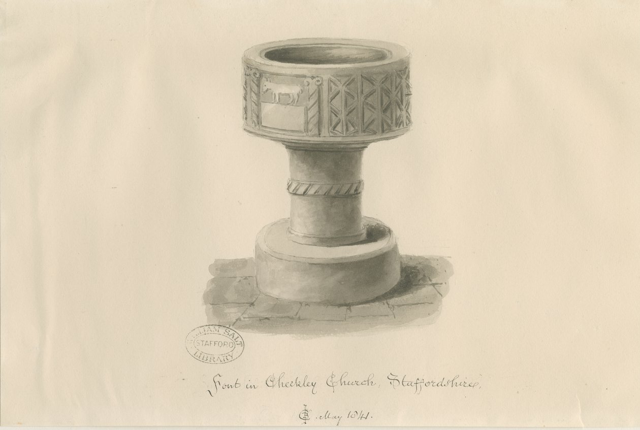 Typsnitt i Checkley Church: sepiateckning, 1841 av John Chessell Buckler