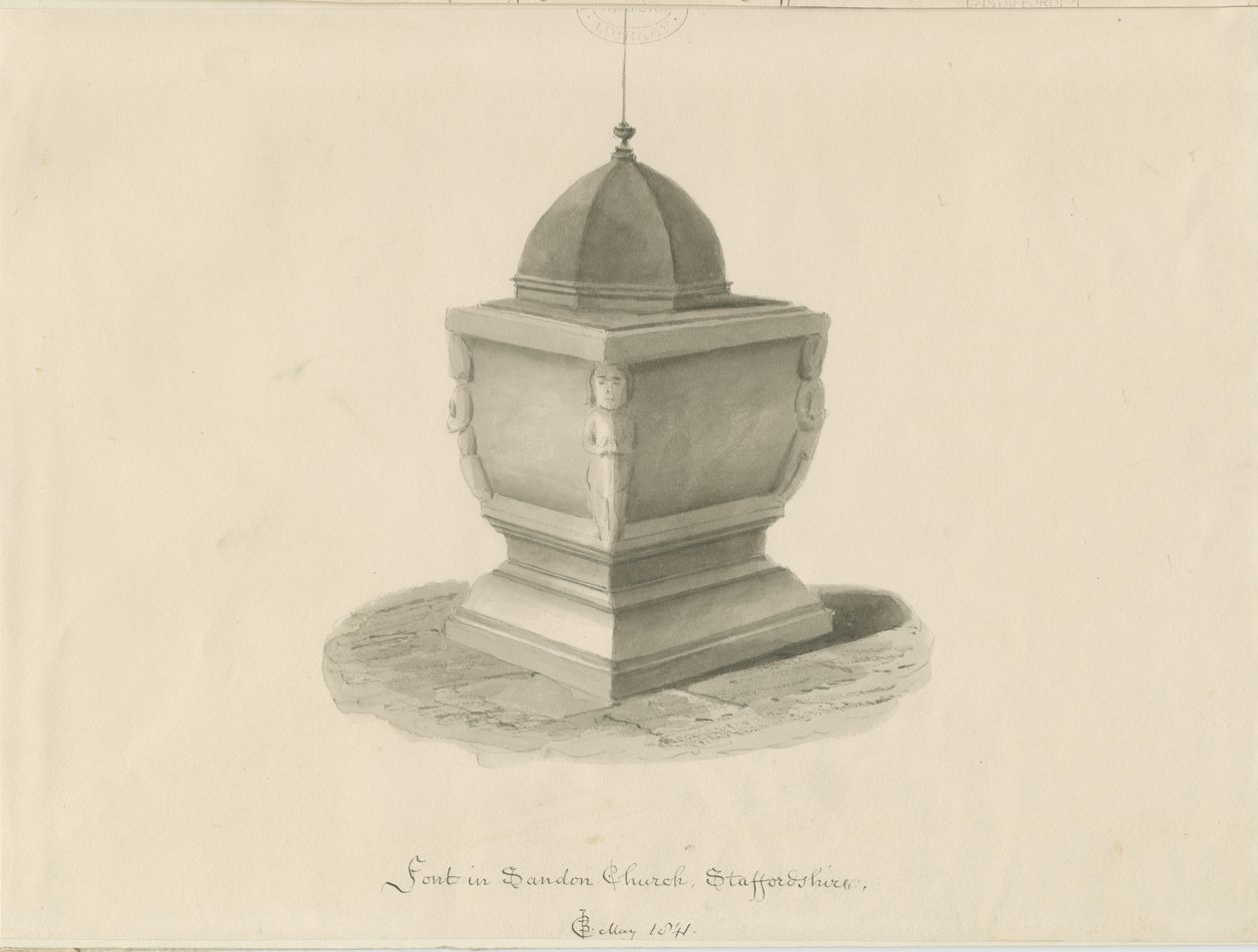 Typsnitt i Sandon Church: sepiatvättteckning, maj 1841 (ritning) av John Chessell Buckler