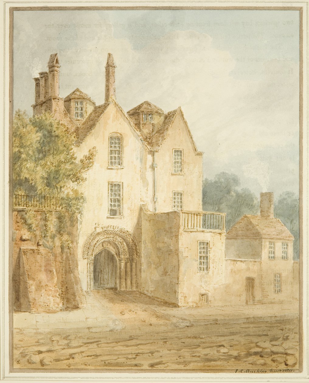 Gateway i Lower College Green (akvarell över penna på papper) av John Chessell Buckler