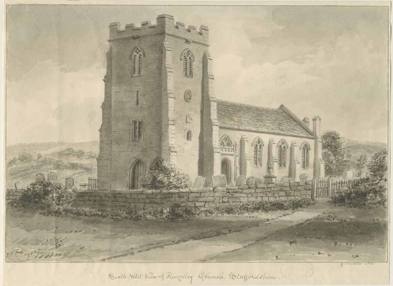 Kingsley Church: sepiateckning, 1841 av John Chessell Buckler