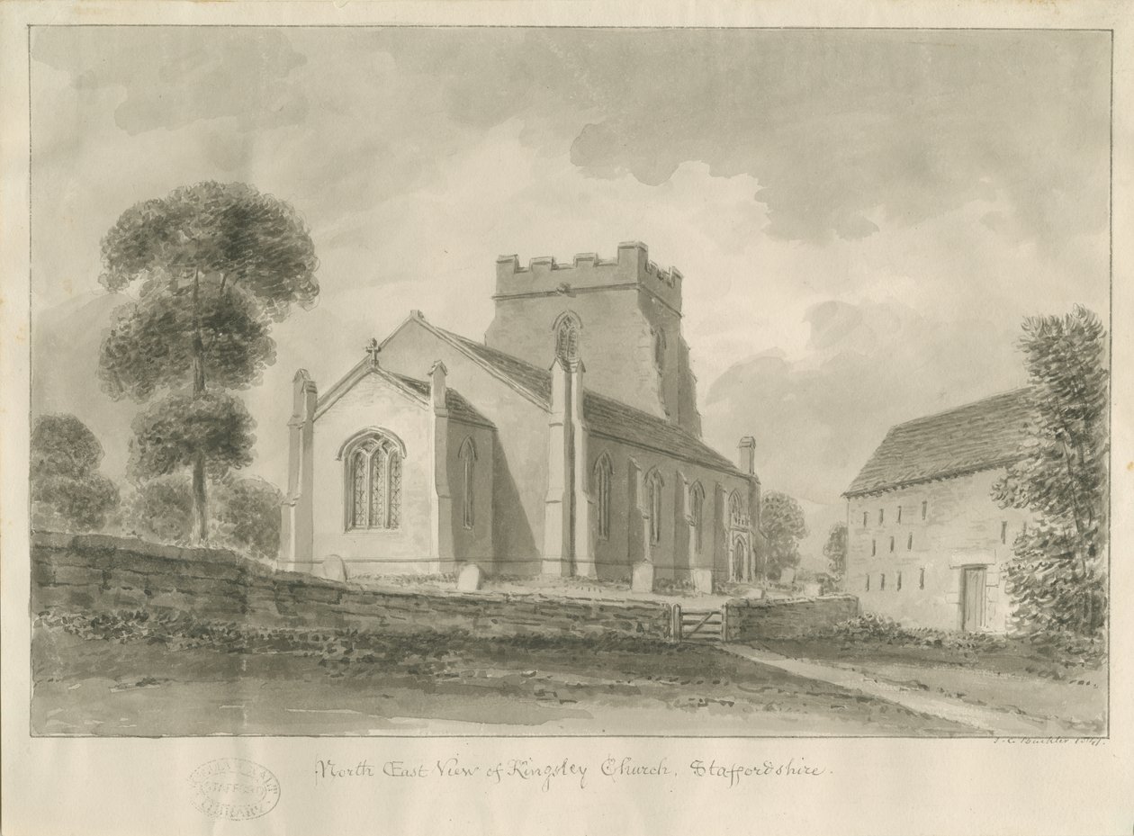 Kingsley Church: sepiateckning, 1841 av John Chessell Buckler