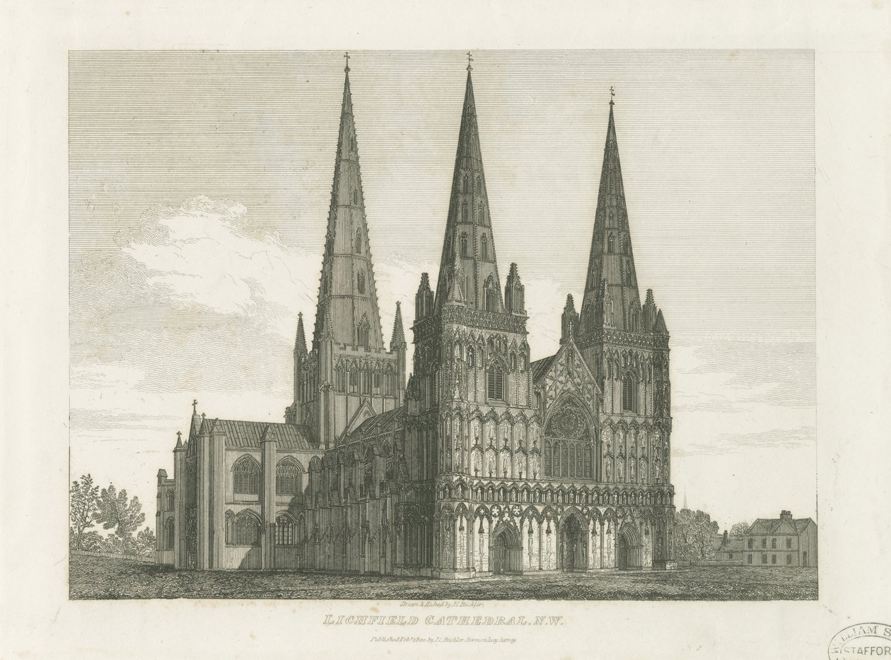 Lichfield Cathedral - West Front: gravyr, nd [c 1820] (tryck) av John Chessell Buckler