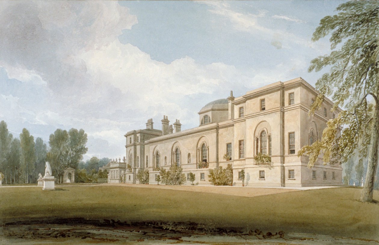 Nordvästlig utsikt över Chiswick House, Chiswick, Hounslow, London, 1822 av John Chessell Buckler