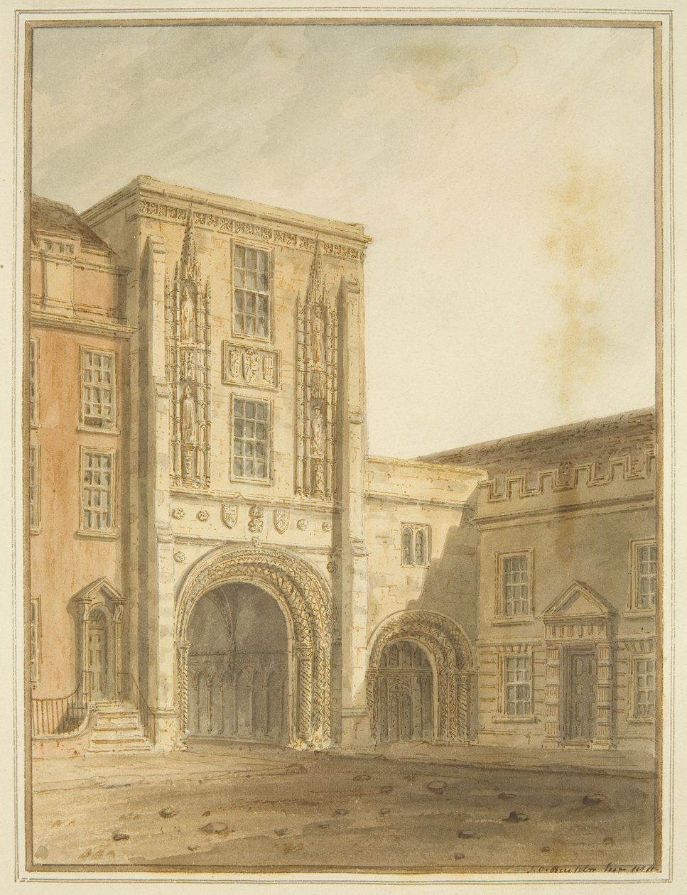 North View of College Gateway (akvarell över penna på papper) av John Chessell Buckler