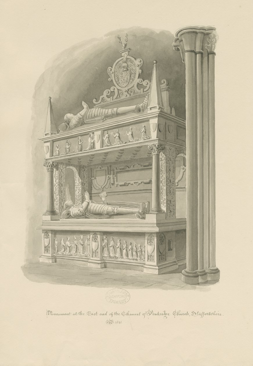 Penkridge Church - "Double-Deck" grav av Sir Edward Littletons: sepiateckning av John Chessell Buckler