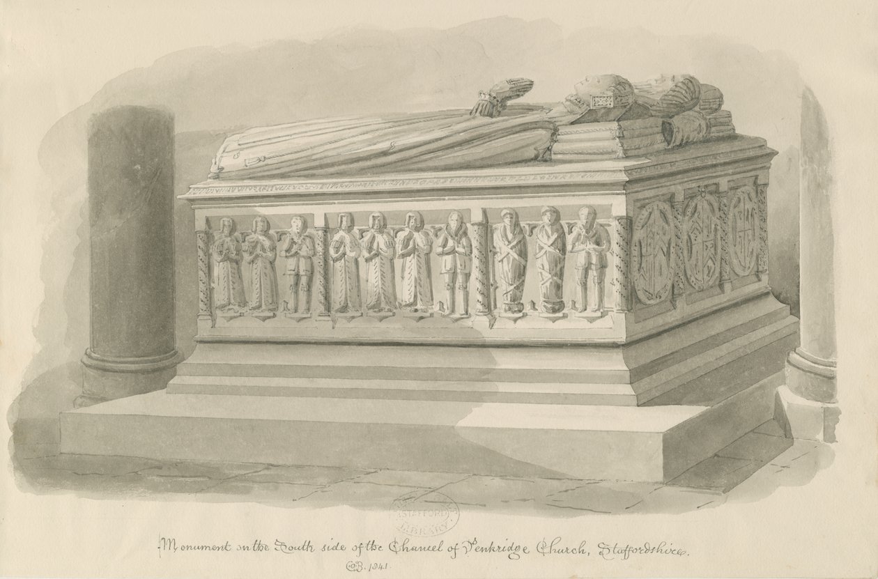Penkridge Church - Tomb of [Edward Littleton]: sepiateckning av John Chessell Buckler