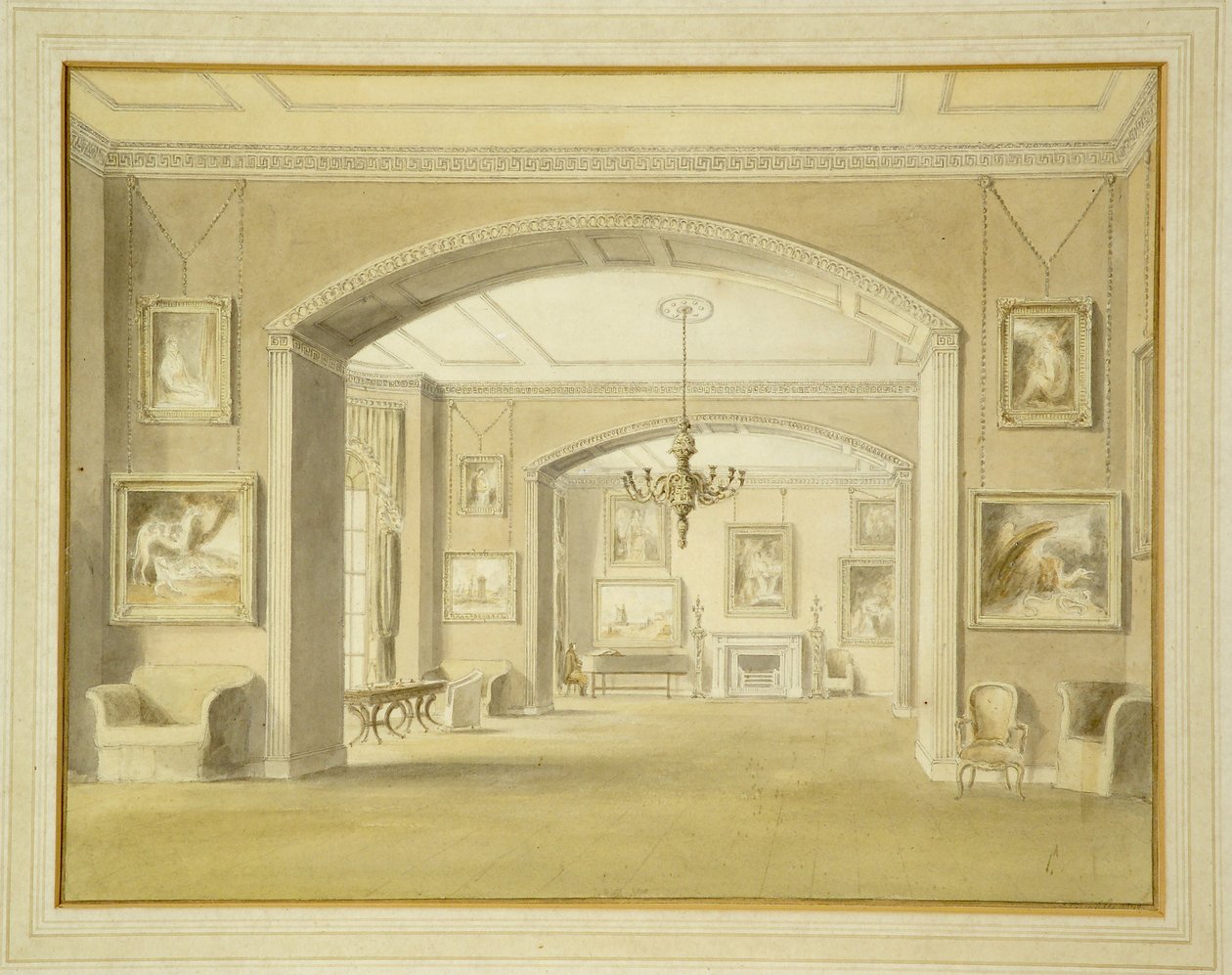 Bildgalleri i Tabley House, 1809 (wc över penna på papper) av John Chessell Buckler