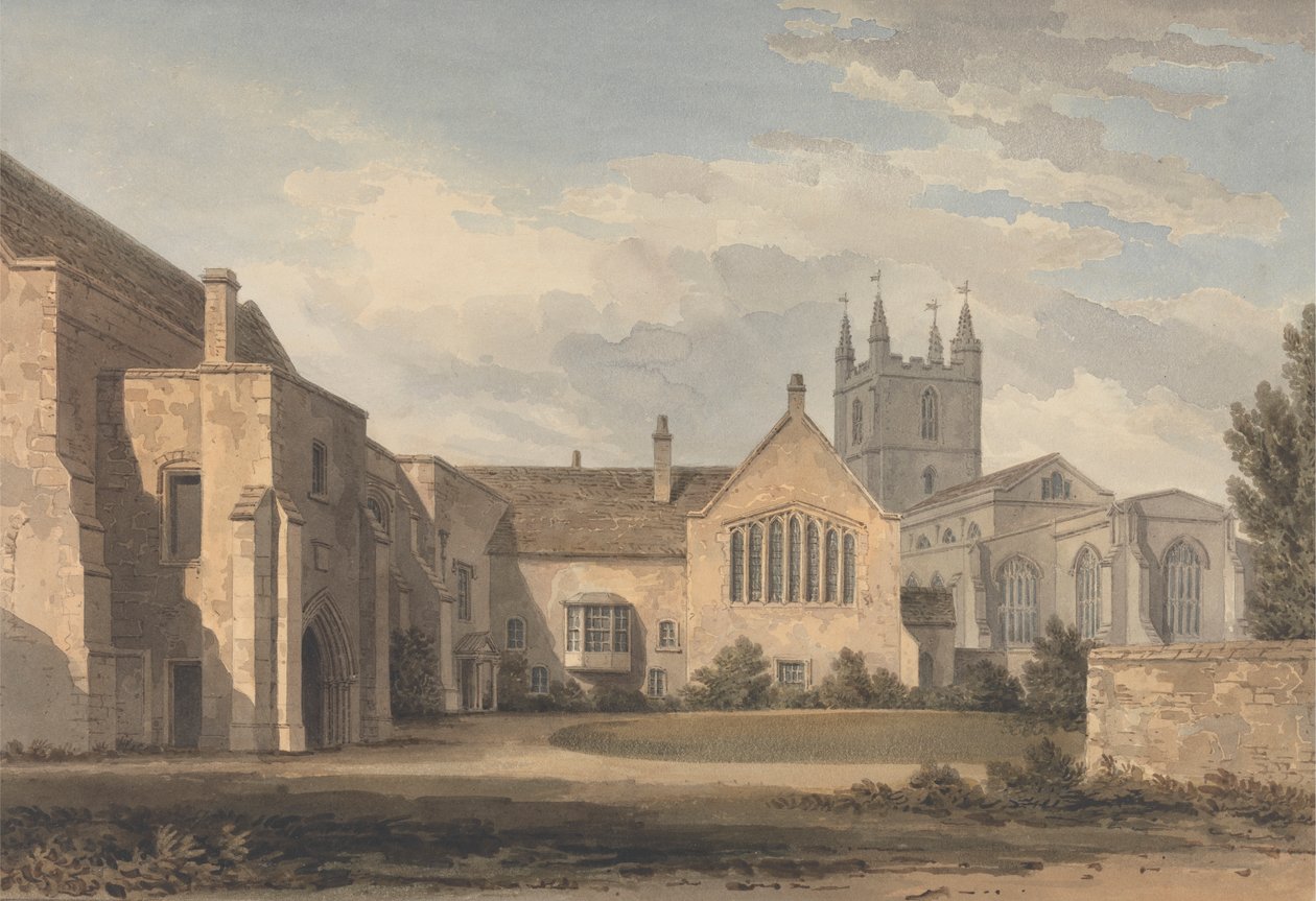 South East View av kyrkan och palatset i Croydon, Surrey av John Chessell Buckler