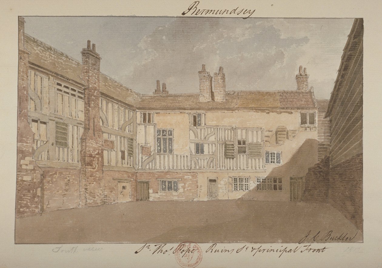 Södra vyn av ruinerna av Bermondsey House, 1827 av John Chessell Buckler
