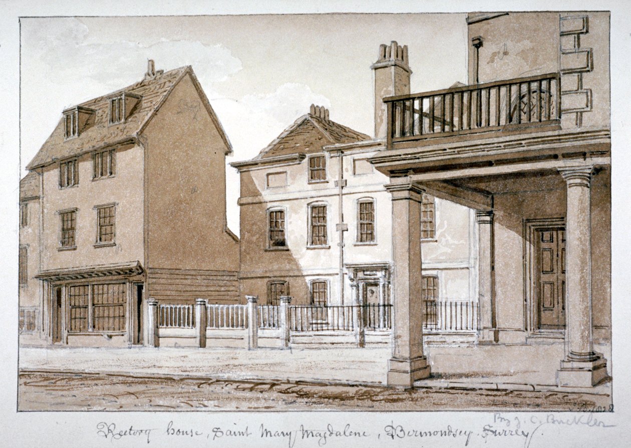 Prästgården, St Mary Magdalen, Bermondsey, London, 1828 av John Chessell Buckler