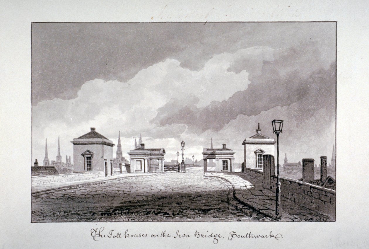 Tullhus på Southwark Bridge, London, 1827. av John Chessell Buckler