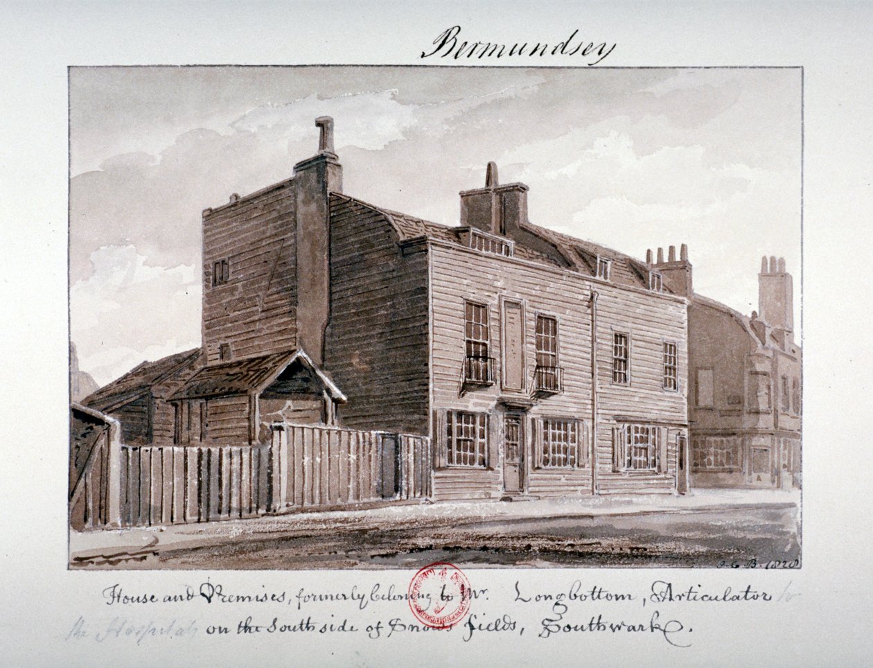 Utsikt över hus på södra sidan av Snowsfields, Bermondsey, London, 1828 av John Chessell Buckler