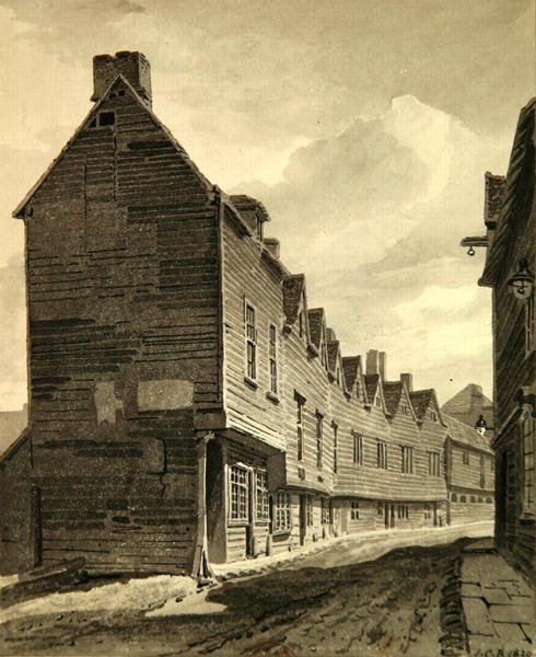 Utsikt över dårskapen vid Dockhead, Bermondsey av John Chessell Buckler