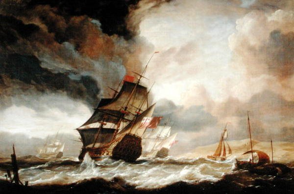 Lines of the Line som slår ut mot havet (olja på duk) av John Christian Schetky