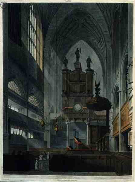 Inre av klostret, från "Bath Illustrated by a Series of Views", graverad av John Hill (1770-1850), pub. av William Miller av John Claude (after) Nattes