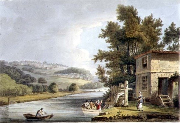 Gammal färja, från "Bath Illustrated by a Series of Views", graverad av John Hill (1770-1850) pub. av William Miller av John Claude (after) Nattes