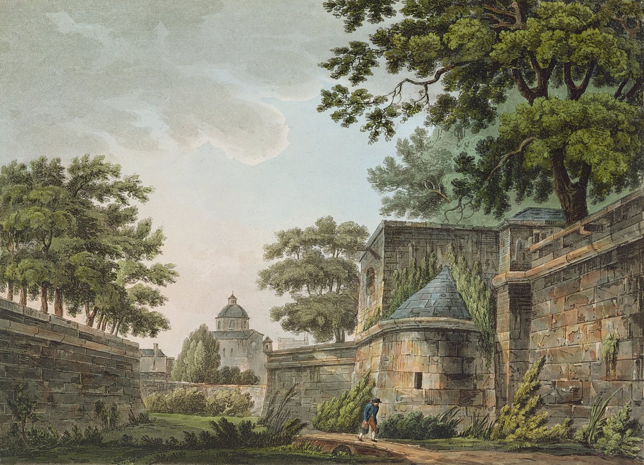 Interiör av Fosses of the Bastille, 1809 (färgakvatint) av John Claude Nattes