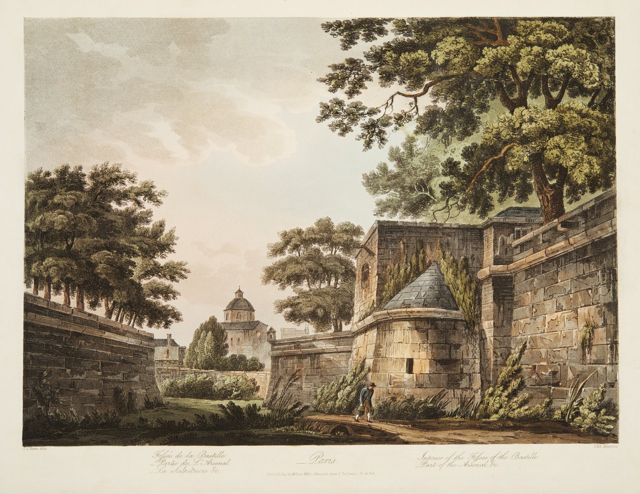 Interiör av Fosses of the Bastille, en del av Arsenalen, illustration från Versailles, Paris och Saint Denis, pub. 1809 (akvatint) av John Claude Nattes