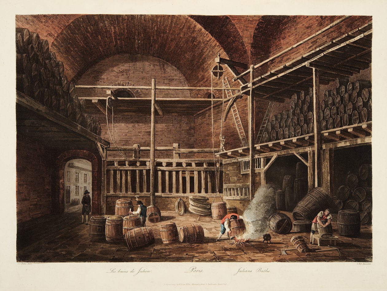 Julians Baths, illustration från Versailles, Paris och Saint Denis, pub. 1809 (akvatint) av John Claude Nattes