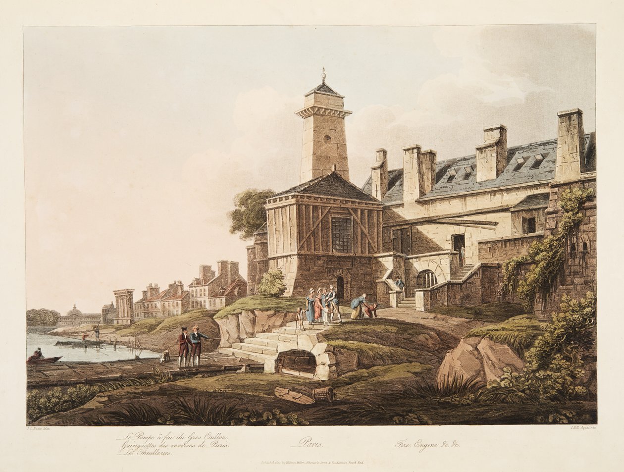 Paris, brandbil, illustration från Versailles, Paris och Saint Denis, pub. 1809 (akvatint) av John Claude Nattes