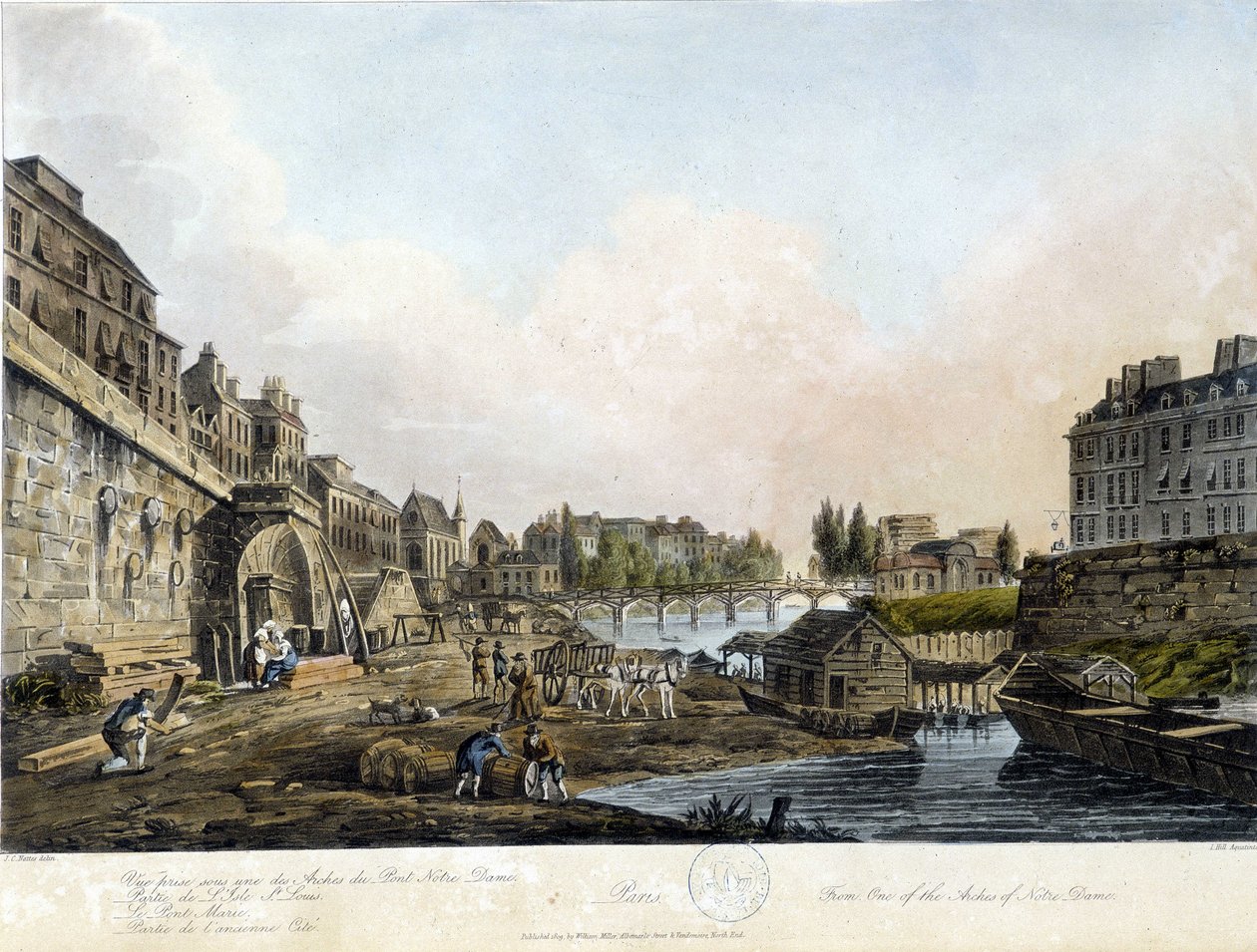 Paris: Utsikt över Pont Notre-Dame - i "Paris vu par J.C. Mats", red. Miller, London av John Claude Nattes