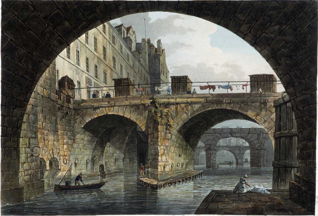 Paris: den lilla bron och Hotel Dieu - i ""Paris vu par J.C. Mats", red. Miller, London av John Claude Nattes